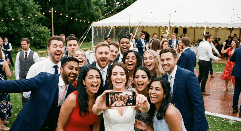 Wedding guests capturing video memories