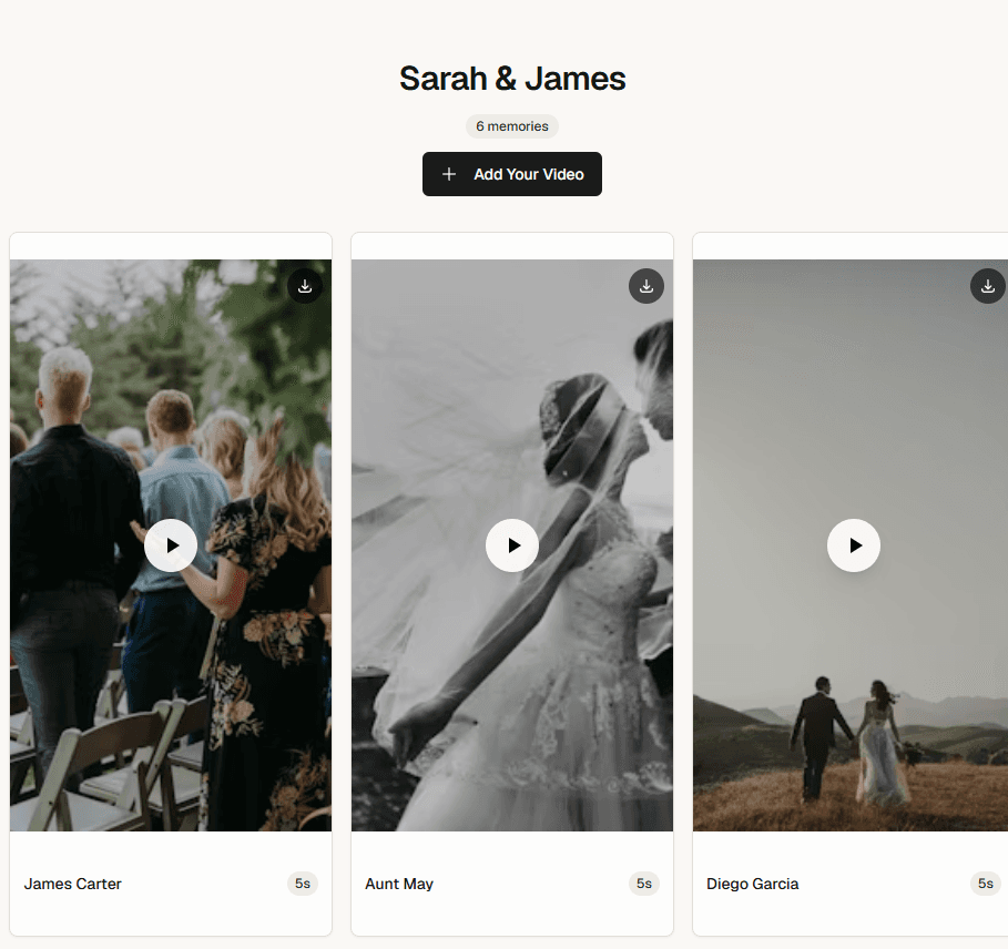The video gallery of guest messages