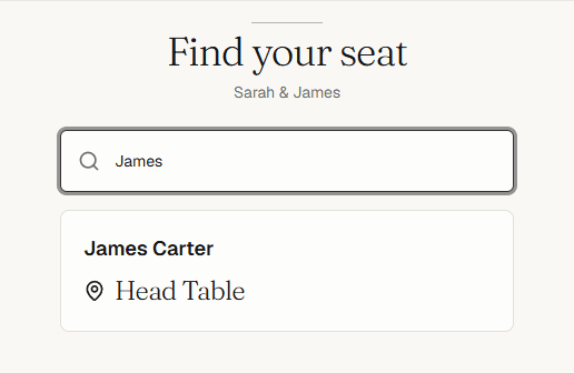 A guest searching their name to find their table